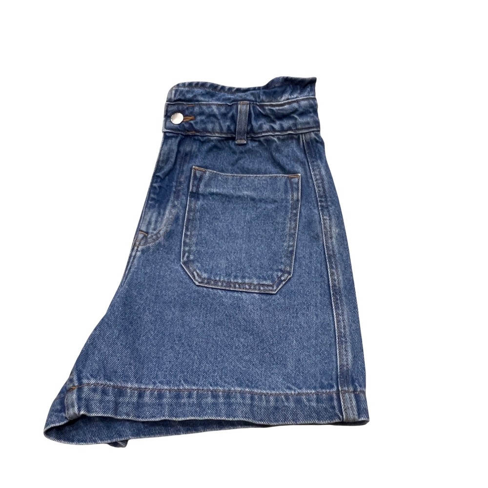 Zara Women Blue Paperbag Waist Denim Shorts Size‎ 4 Medium Wash Patch Pockets